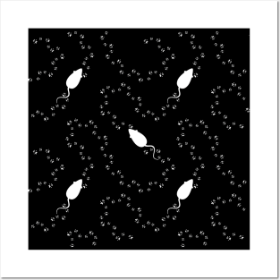 Paw prints pattern design with mice, rats. Posters and Art